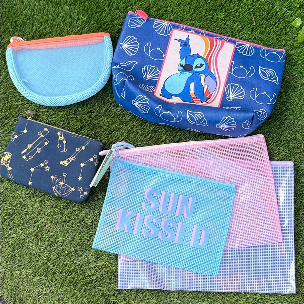 Stitch Kids Accessory Pouch Set Bundle- Blue and Pink